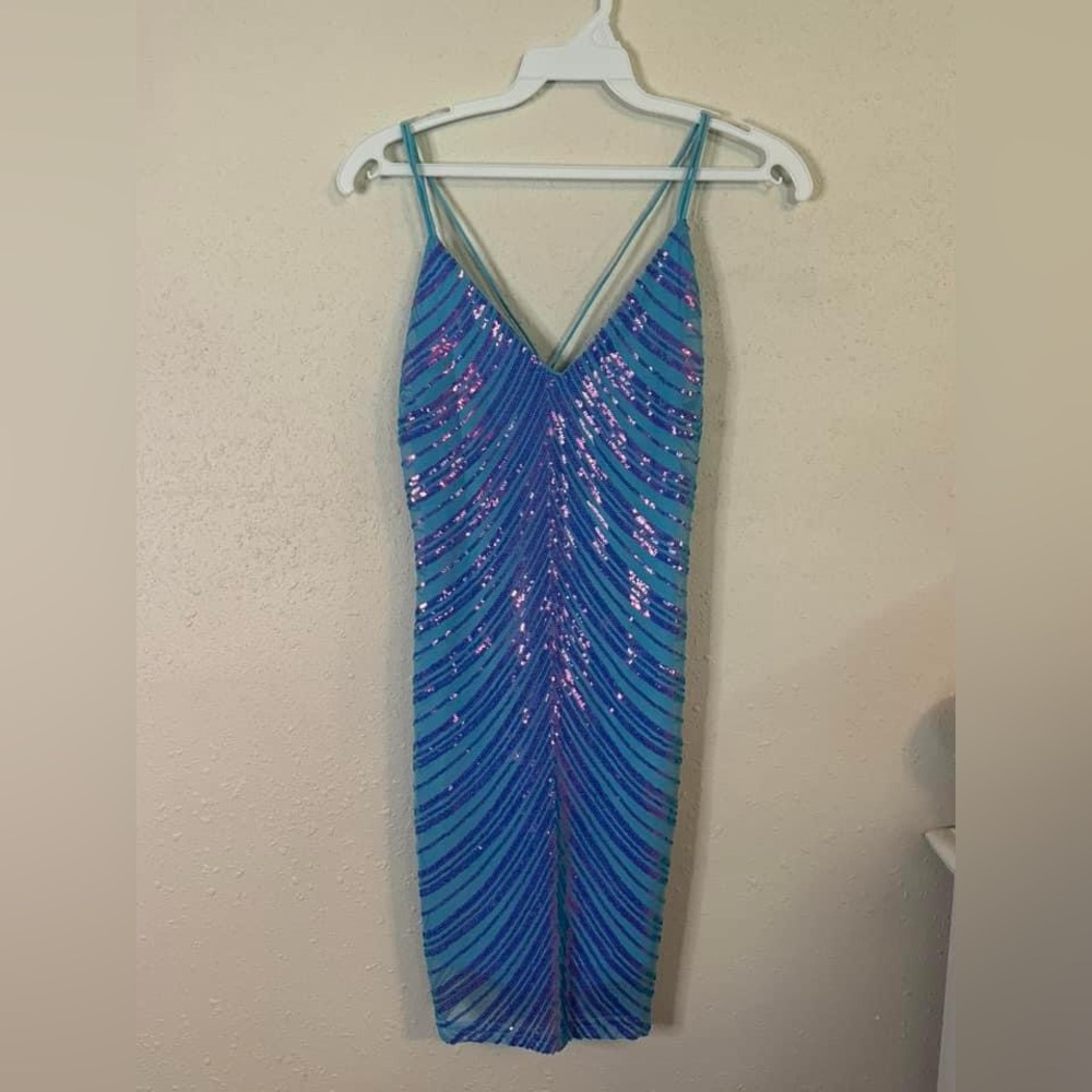 Kelsis Blue with Pink Sequins Homecoming Dress